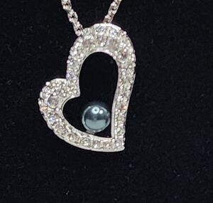 Swarovski Silver Heart Black Pearl Necklace Rare